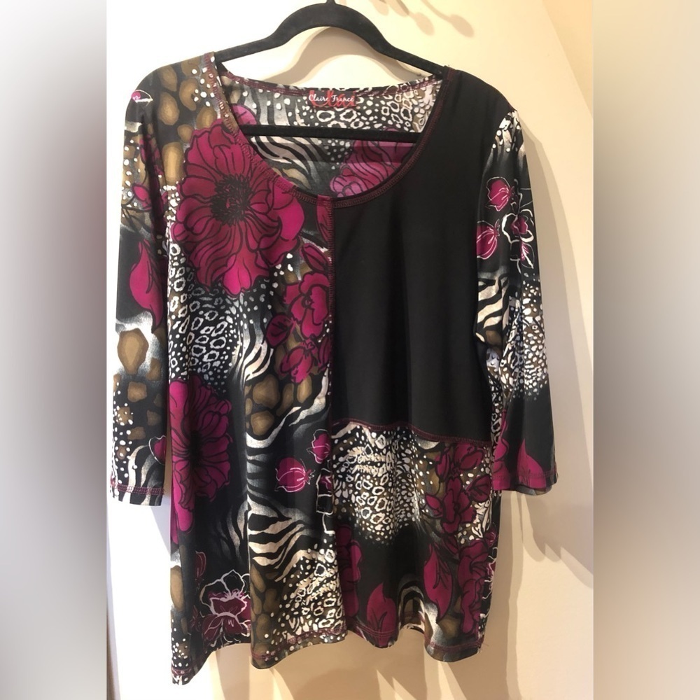 Plus size Claire France multicoloured patchwork shirt